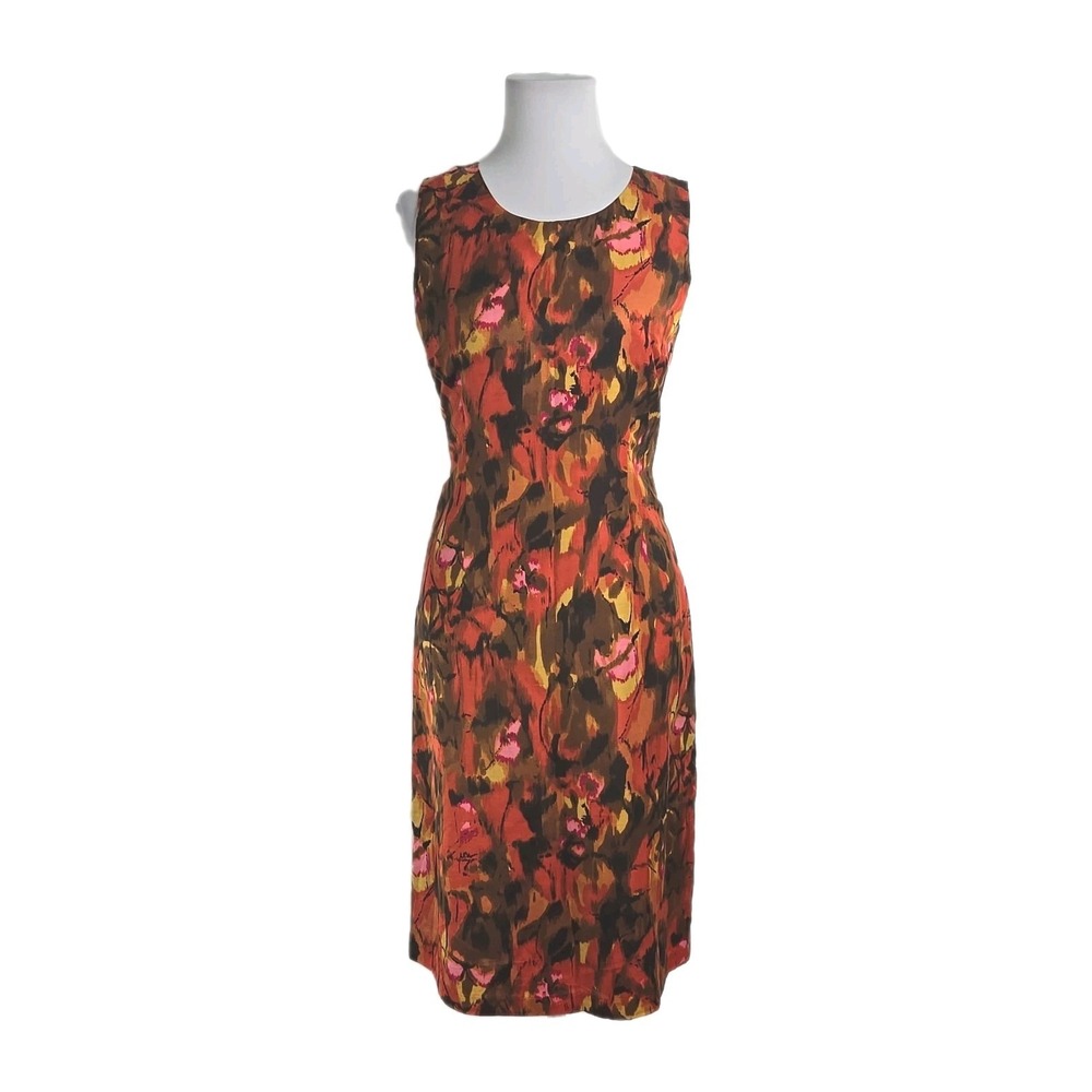 ISDA&Co Orange Abstract Print Sleeveless Silk Cotton Blend Lined Sheath Dress 6